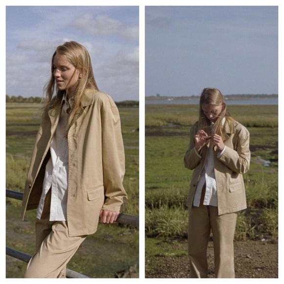 ZARA WASHED TWILL BLAZER ZW COLLECTION LIGHT WHISKEY, US SIZE XS oversized - Picture 3 of 13